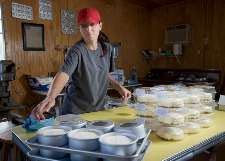 Sarah Mauthe packages cheesecakes at Mauthe Progress Dairy