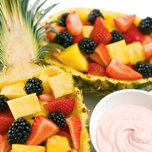 Pineapple Berry Boats With Raspberry Dip
