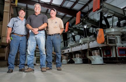 Brothers John, William and Barry Godfrey recently began producing wood pellets with a new pellet machine at their Statesville-based company, Godfrey Lumber.