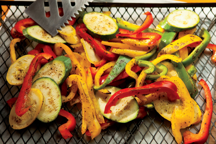 Grilling vegetables, peppers, squash, zucchini