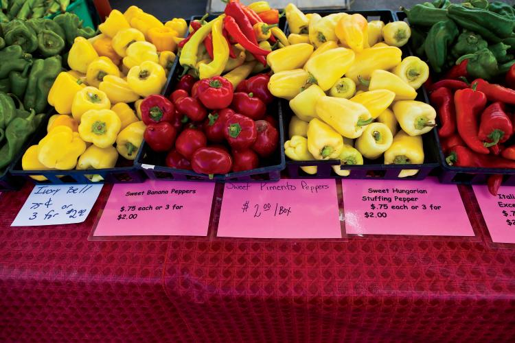 Farmers Markets - red and yellow peppers