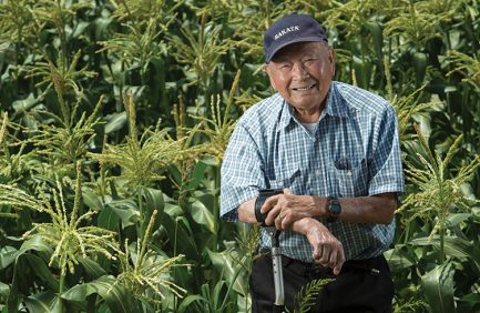Bob Sakata stands in a field of sweet corn at Sakata Farms.