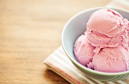 Delicious strawberry ice cream in a bowl.