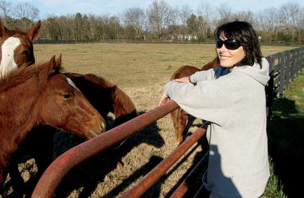 Barbara Brooks in field|Barbara Brooks showing a homebred colt at the 2013 NCHA Futurity.|Arrington Vineyards|Barbara Brooks horses|horse