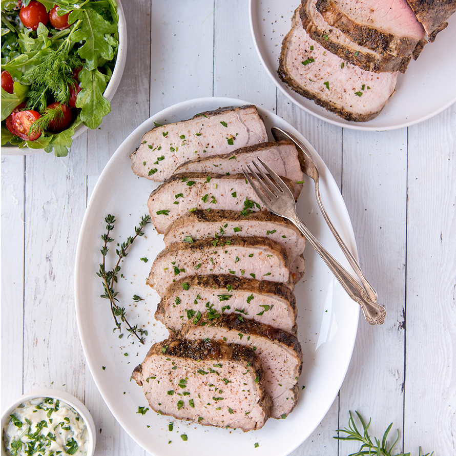 Grilled and Chilled Pork Loin with Garlic Herb Aioli