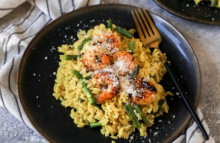 Lemony Orzo with Grilled Shrimp and Asparagus