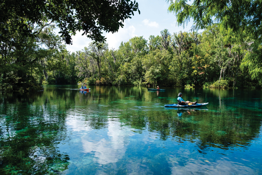 One of the springs with a kayaker at Silver Springs