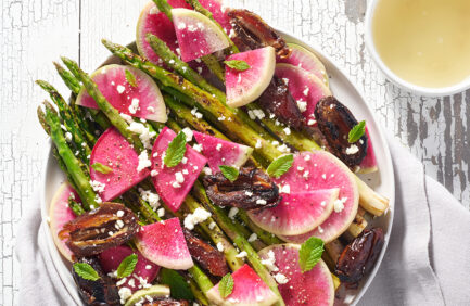 Charred Asparagus, Radishes and Dates with Goat Cheese