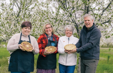 Lucy Adams, GT Pie director of operations; Nikki Rothwell, Michigan State University Extension district horticulturist and station coordinator; Denise and Mike Busley, owners of GT Pie, which opened in 1996