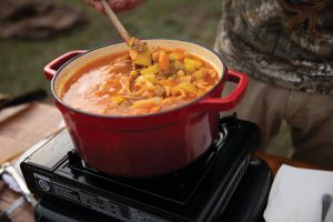 A pot of soup on the stove, one of the recipes from Fresh From North Dakota