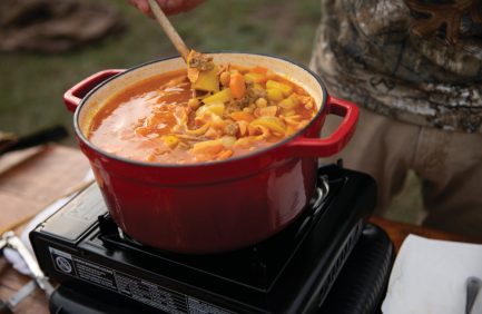 A pot of soup on the stove, one of the recipes from Fresh From North Dakota