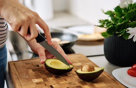 slicing an avocado