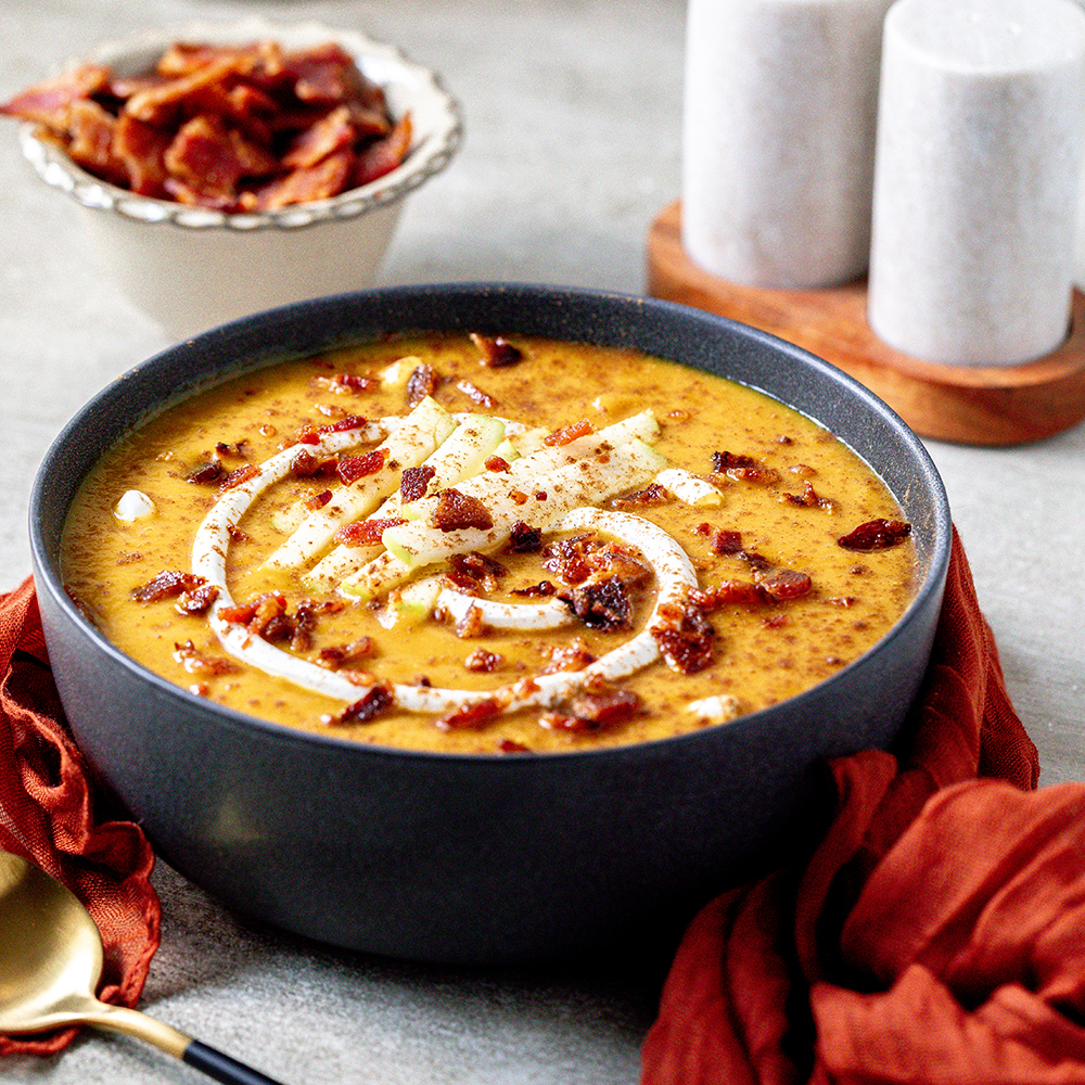 Pumpkin Soup with Apples and Bacon